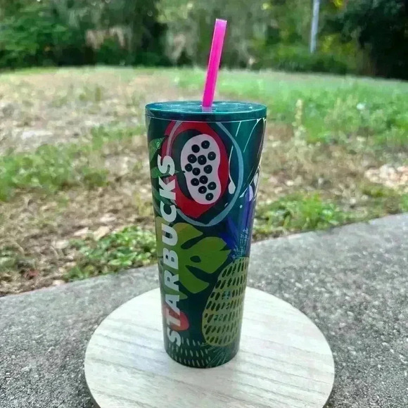 Starbucks HAWAII COLLECTION Palm Leaf Tropical Fruit Stainless 24oz Tumbler - Picture 1 of 5
